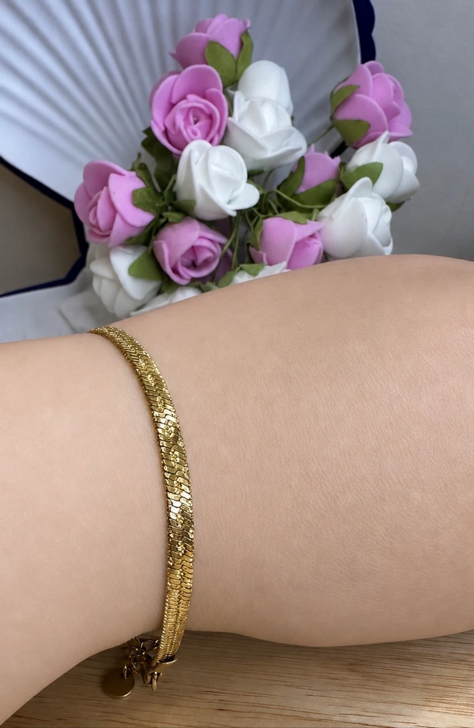 Bracelet chaîne serpent dorée, style classique et plaqué or 18 carats